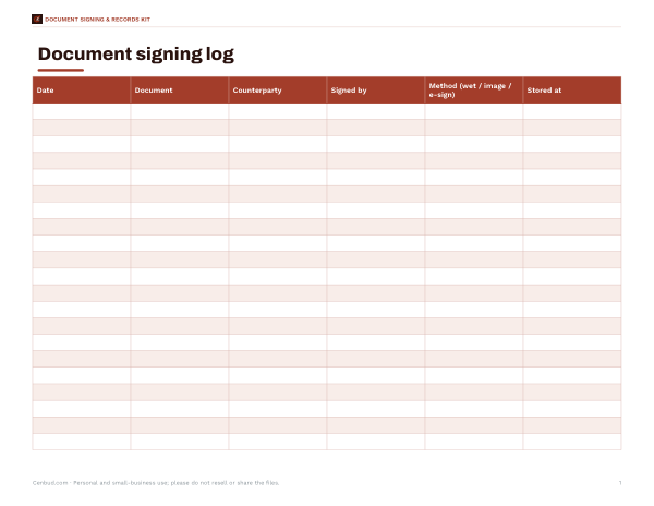 Preview of Printable Document Signing Log